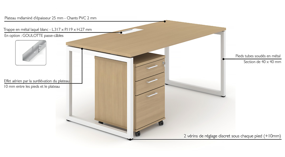 Chemin de Cable Bureau (Set de 2) - Passe Cable Bureau en Acier