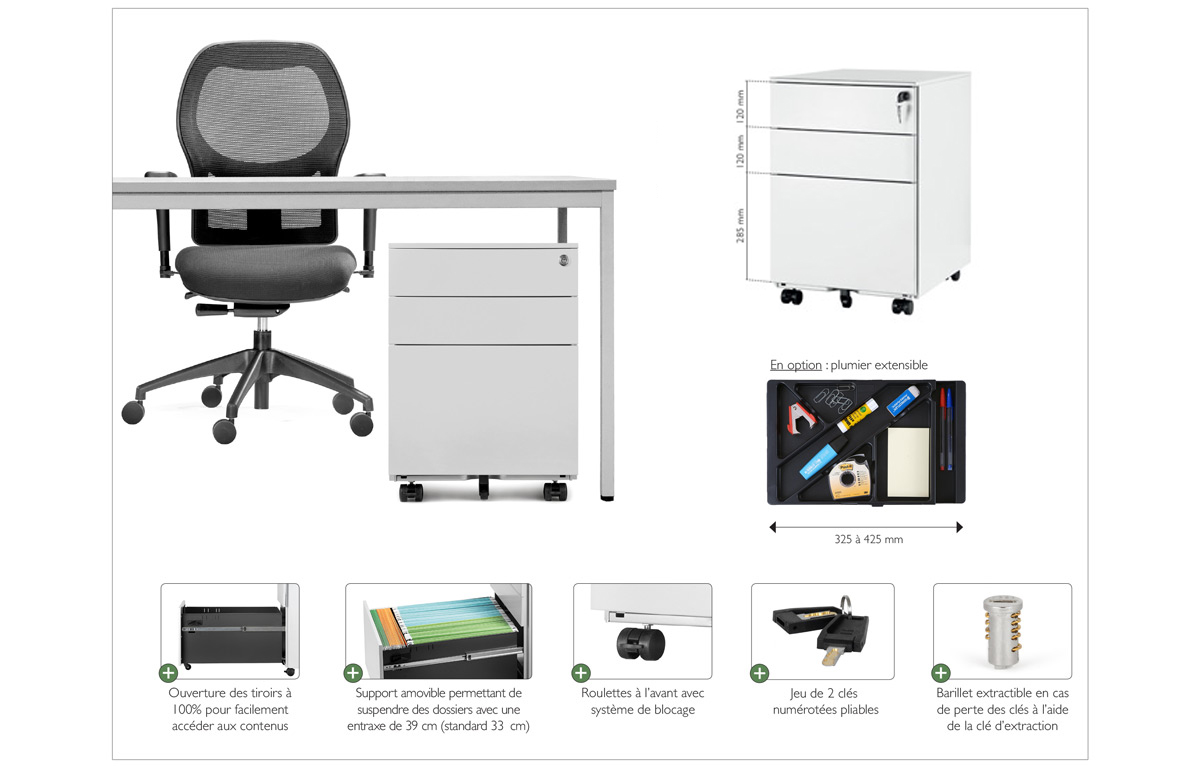 Caisson de bureau mobile - Métallique